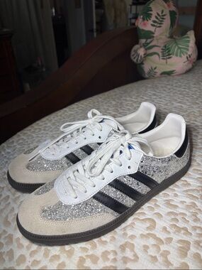 ADIDAS Glitter Silver & Black Athletic Sneakers